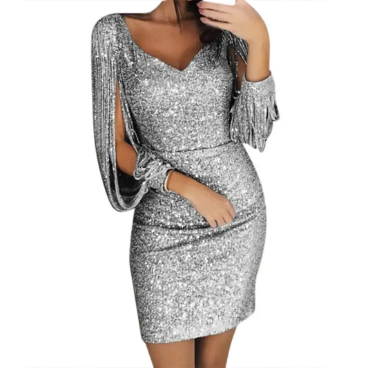 Robe De Soirée Argentée Pailletée - robes