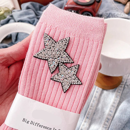 Chaussettes Paillettes Roses Cotelées