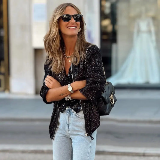 Veste A Paillette Noir Femme - vestes