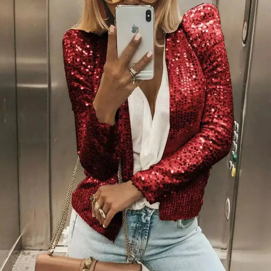 Veste Paillettes Rouge Femme - vestes